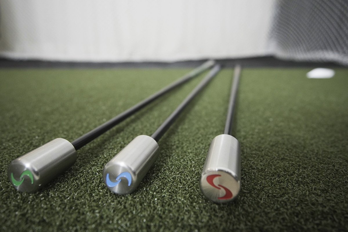 close up of SuperSpeed speed sticks in Golfer Logic's training setup